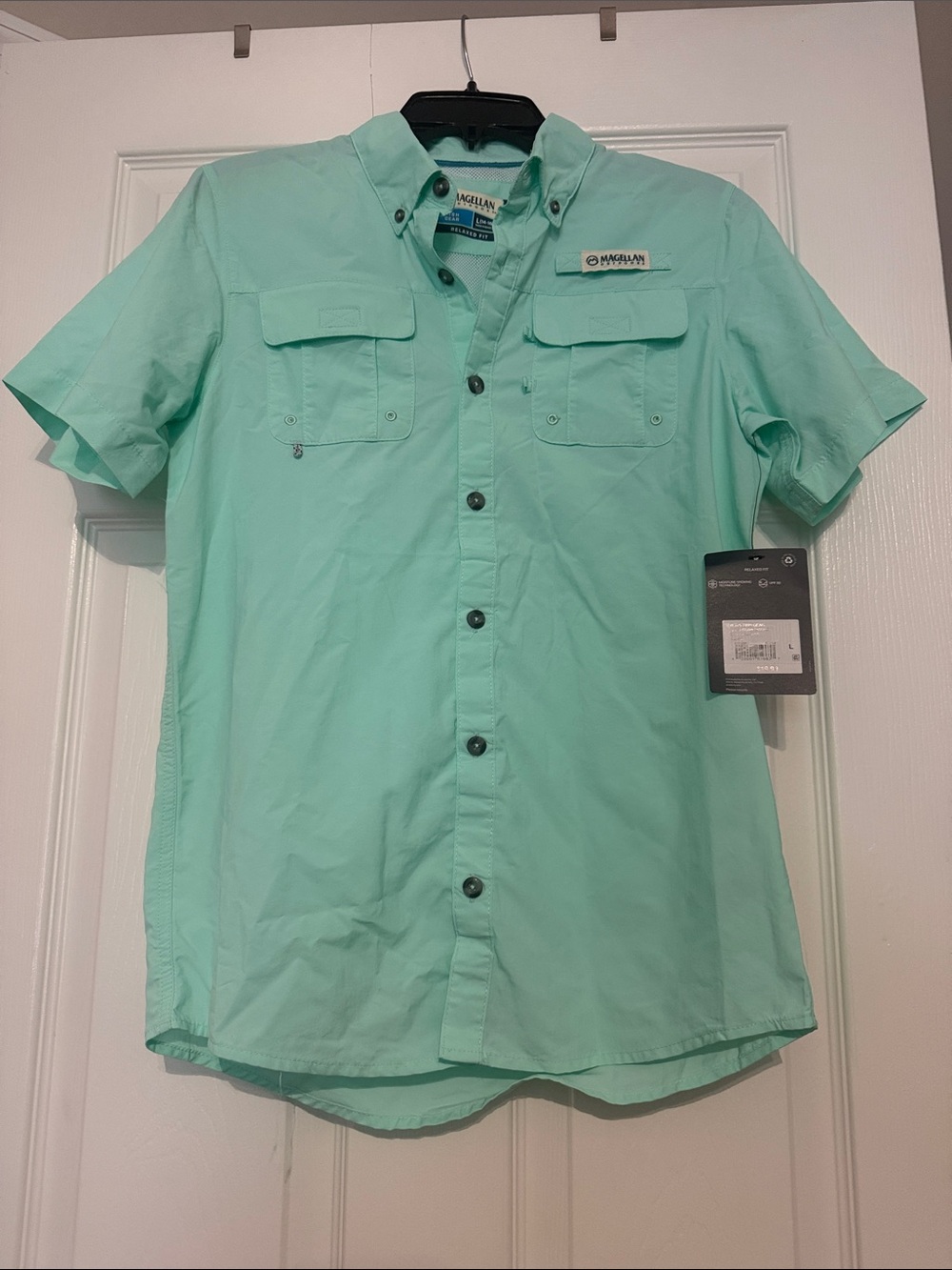 Magellan Outdoors Boys Short Sleeve Button-Down Shirt - Mint